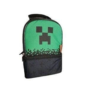 Minecraft Thermos Kids Dual Compartment Lunch Box Black Green NWT